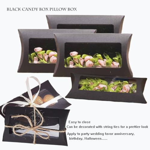 50 Pcs Pillow Gift Boxes with Windows,Kraft Paper Mini Pillow Packaging Box, Creative Favor Box Folding Treat Boxes with C...