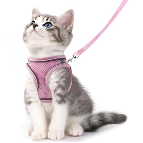 Jieffifa Cat Harness and Leash Set - Adjustable Soft Vest, Reflective Step-in Design for Safe Walking (Pink)