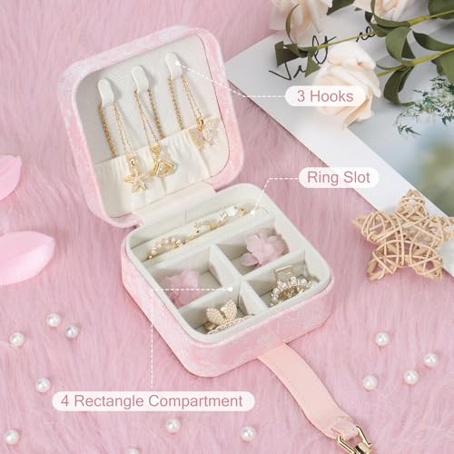 DesignSter Jewelry Box, Buckle Women's Small Travel Jewelry Box, Small Portable Jewelry Storage Box with Jacquard Embroide...