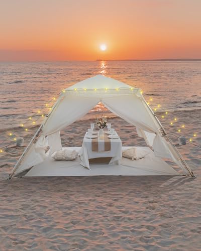 OutdoorMaster Pop Up Beach Tent with Fringe for 4 Person, Easy Setup and Portable Beach Shade Sun Shelter Canopy with UPF ...