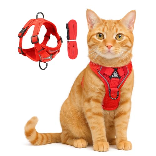 Cat Chest Harness and Leash Set for Walking Escape Proof, Soft Adjustable Vest Harnesses for Cats, Kitten Jacket with Refl...