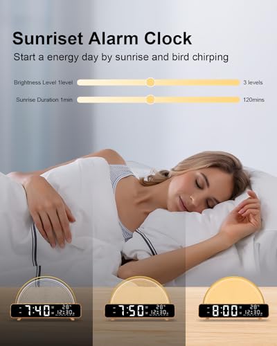 HAODINGMAI Sunrise Alarm Clock Wake Up Light with Sunrise Simulation White Noise Machine Touch Control Bedside Lamps Color...