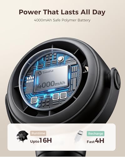 SWEETFULL Baby Stroller Fan - 4000mAh Rechargeable 4-Speed Quiet with LED Display & Night Light, Mini Portable 360° Clip O...