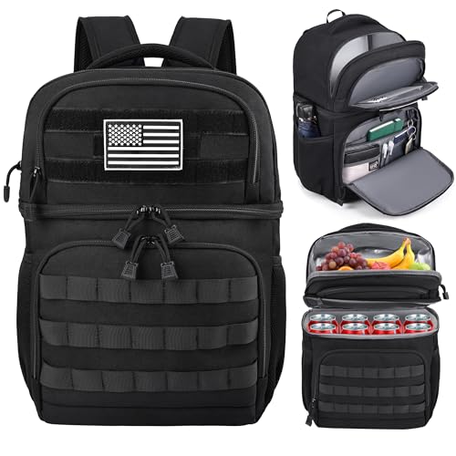 MOZETO Lunch Backpack for Men, Tactical Inspired Double Deck Cooler Backpack Insulated Leakproof RFID Lunchbox for Work