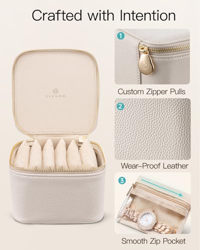 Vlando Travel Jewelry Case,Valentines Gifts,Small Jewelry Box Organizer,Travel Jewelry Storage with 6 Velvet Jewelry Zippe...