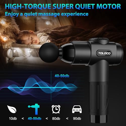 TOLOCO Massage Gun, Deep Tissue Back Massage for Athletes for Pain Relief, Percussion Massager with 10 Massages Heads & Si...