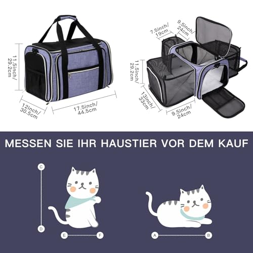 BAGLHER Cat Carrier Bag,Airline Approved Pet Carrier Soft Side Pet Travel 5 Sides Open Doors 3 Sides Expandable Foldable D...