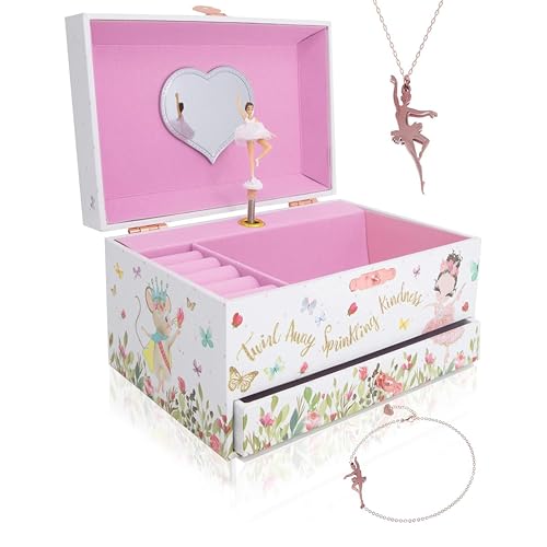 The Memory Building Co Ballerina Musical Jewelry Box Plays Classic Melody, Storage Organizer Music Box for Kids Ages 6-12,...