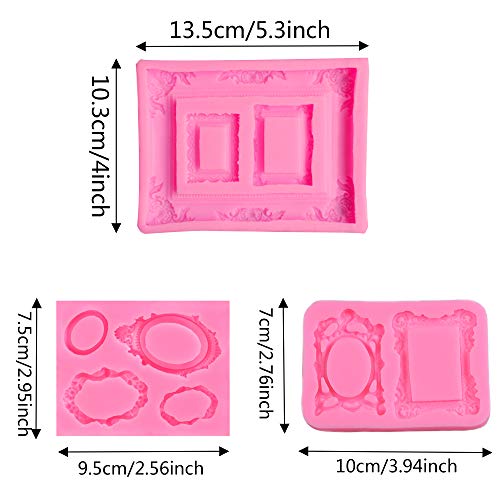 3 Pieces Pink Picture Frames Silicone Mold for Cake Decorating Sugar Gum Paste Chocolate Cookies Resin Polymer Clay