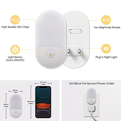 L LOHAS LED Night Lights Plug into Wall, [2 Pack] LED Dimmable Night Light with Light Sensors, 30/60LM Adjustable Brightne...