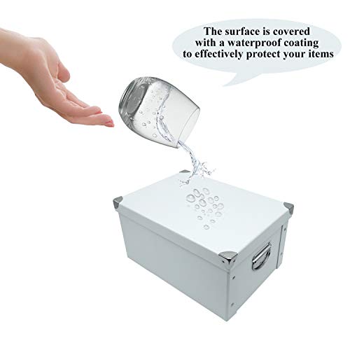 GUOZI Collapsible Storage Box, Decorative Memory Box with Lid & Metal Reinforced Corners, Cardboard File Bin with Handles,...