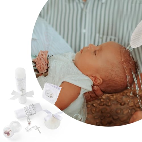 Baptism Candle Set for Boys Girls,5 PCS Baptism Kit Catholic Candle,Baptism Towel,Baptismal Shell,Rosary,Bible for Baby De...