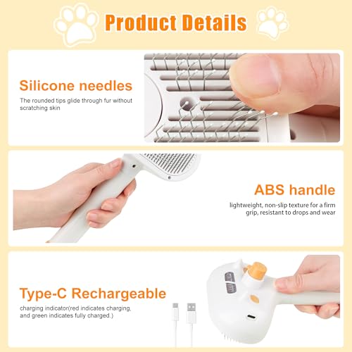 JAWADE 2026 New Upgrade 3-in-1 Pet Steam Brush - Dog Brush for Shedding & Cat Brushes for Indoor Cats - Skin-Friendly, Sel...