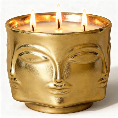 Viyffo 3 Wick Large 20oz Decorative Gold Scented Candle – Vanilla Dreamscape & Spring Spice, Non Toxic Soy Candle in Matte...