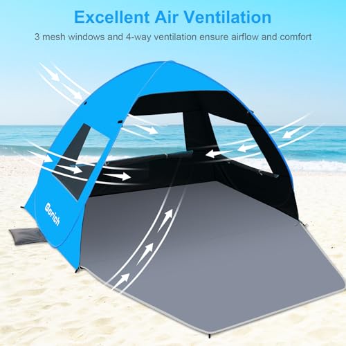 Gorich Easy Pop Up Beach Tent for 3-4 Person, UPF 50+ UV Protection Beach Umbrella Sun Shelter, Portable Lightweight Shade...