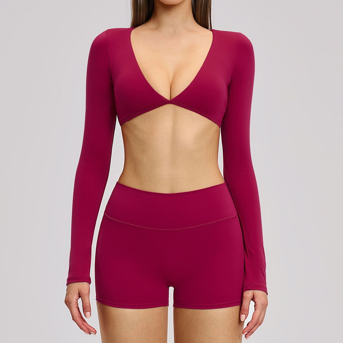 Sports Running Neck-Hanging Fitness Brushed Fabric Beautiful Back Yoga Long-Sleeve Set