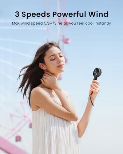 Gaiatop Mini Portable Handheld Fan, 3 Speed Powerful Battery Operated, Small USB Rechargeable Personal Fan for Makeup Eyel...