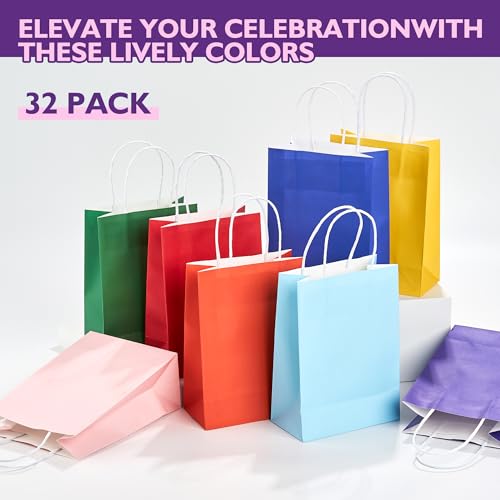 32 Pack Paper Gift Bags with Handles, 5.8"×3.2"×8.25" Party Favor Bags, Gift Bags, Small Gift Bags with Handles, Party Bag...