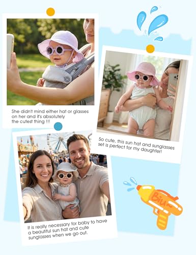 Durio UPF50+ Baby Sun Hat and Sunglasses - Sun Protection Hat for Boy Girl, Wide Brim Summer Beach Hats for Newborn Toddler