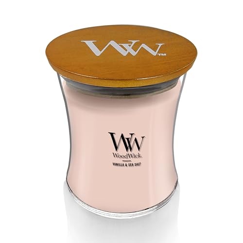 WoodWick Vanilla & Sea Salt Gifts for Women and Men, 9.7 oz Medium Hourglass Candle with Crackling Wick