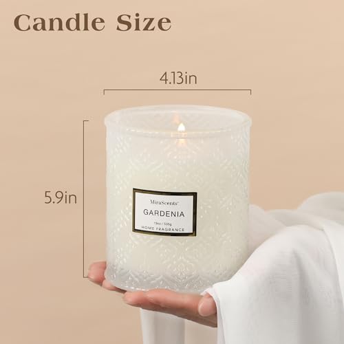 Gardenia Candle - White Floral Fragrance | 19 oz Large Soy Wax Candle in Embossed Glass Jar | Long Lasting Decorative Cand...