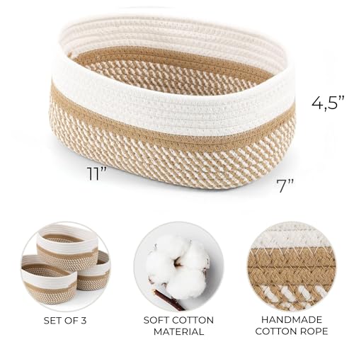 Beautiful Storage Basket Set of 3 - Sturdy Cotton Rope Baskets for Shelves Are Perfect for Organizing Your Home - Quality ...