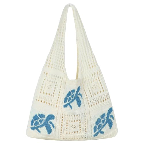 Topdear Crochet Tote Bag for Women, Aesthetic Crochet Mesh Beach Tote Bag, Summer Vacation Knitted Bag for Women Shoulder