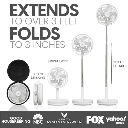 VENTY Portable Fan - Wireless Battery Operated Fan - 4 Speeds - LED Lighting - Carry Case & Remote Control - Cruise Travel...
