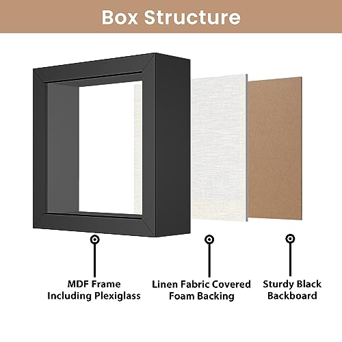 5x5 Shadow Box Picture Frame with Soft Linen Back - Metal Push Pins Included, Memory Box Display Case for Memorabilia Flow...
