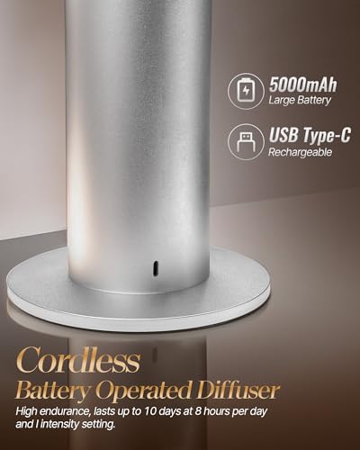 Diffusers for Home Large Room,Waterless Essential Oil Diffuser with 2000 Sq.Ft Coverage,Cordless Battery Operated Diffuse...