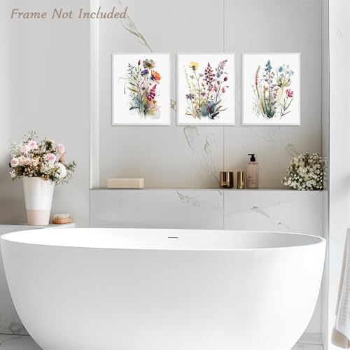 Dazzlewall 4 pcs Watercolour Wall Art Print, Colourful Floral Botanical Artwork Print, Minimalist Wall Decor for Bedroom L...