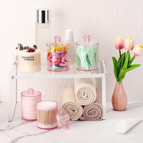 Tbestmax 12 oz & 10 oz Qtip Holder - 4 Pack Restroom Bathroom Organizers and Storage Containers, Pink Plastic Apothecary J...