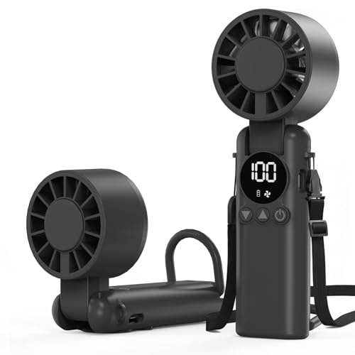 AILBTON Portable Handheld Fan, 5000mAh Rechargeable Mini Personal USB Fan with LED Display & Foldable Design, 199-Speed Po...
