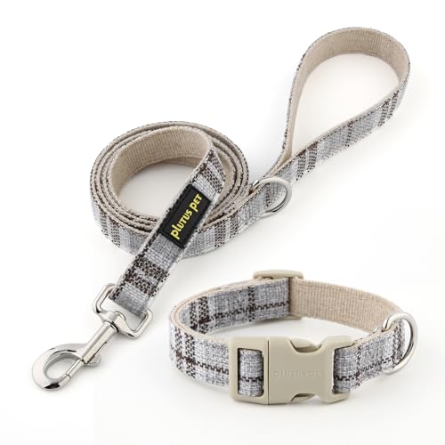 Plutus Pet Cotton Hemp Dog Collar and Leash Set, Adjustable Collar for Small, Medium, and Large Dogs, Heavy Duty and Soft ...