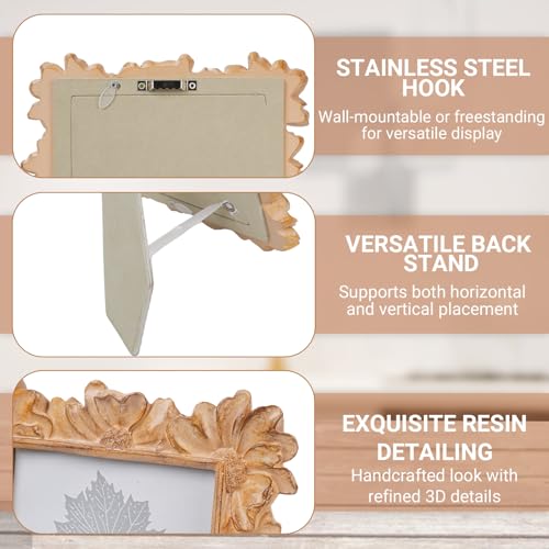 Vintage Picture Frames 4x6, Antique White Beige Ornate Flower Picture Frame with Real Glass, Floral Petal Resin Photo Fram...