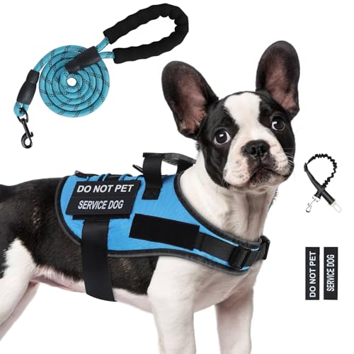 No Pull Dog Harness Small Medium Sized Dog, Service Dog Harness and Leash Set with 4 Patches, Adjustable Easy Walk Dogs Ha...