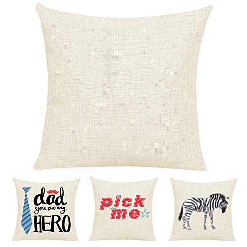 JUSTRY 4 PCS Sublimation Blanks Linen Pillow Cases Cushion Cover Throw Pillow Covers 18 x 18 Inch for Heat Press Printing ...