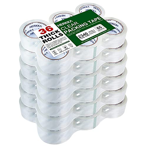 HERKKA Clear Packing Tape, 36 Rolls Heavy Duty Packaging Tape for Shipping Packaging Moving Sealing, Thicker Clear Packing...