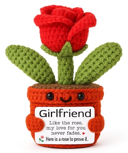 YUEYUQIU Gifts for Girlfriend from Boyfriend, Handmade Crochet Rose Flower Decor, Romantic Anniversary Birthday Presents f...
