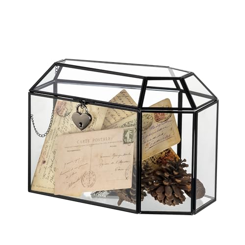 NCYP Gothic Glass Box with Swing Lid and Lock, Geometric Keepsake Card Display Organizer for Wedding Party - Halloween Dec...