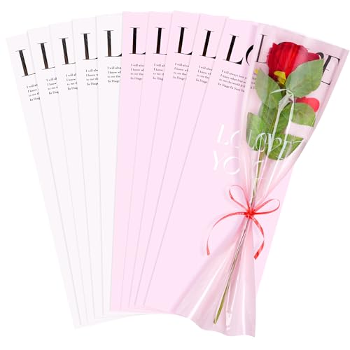 Haakong Single Rose Sleeve for Bouquets Flower Wrapping Bags for Wedding Mother's Day Valentine’s Day Graduation Party (40)