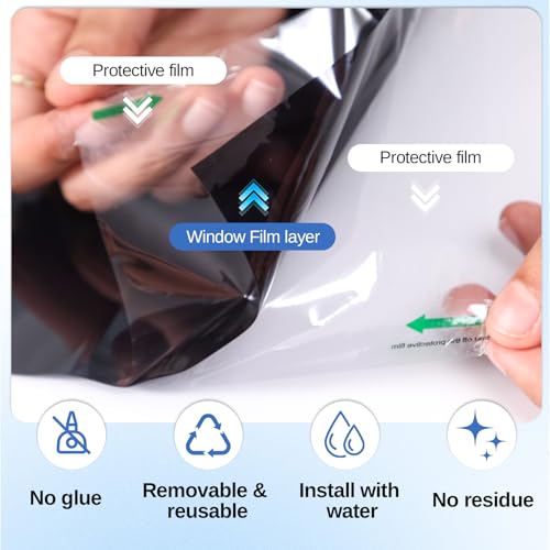 One Way Window Privacy Film with Tools, Malleable Window Tint for Home, Two Sided Protective Film, Static Cling, Removabl...