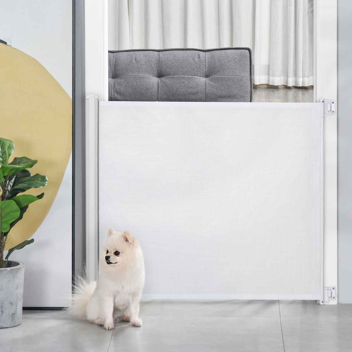 PawHut Retractable Stair Gate,  Dog Pet Barrier, For Doorway, Staircase, Hallway - White