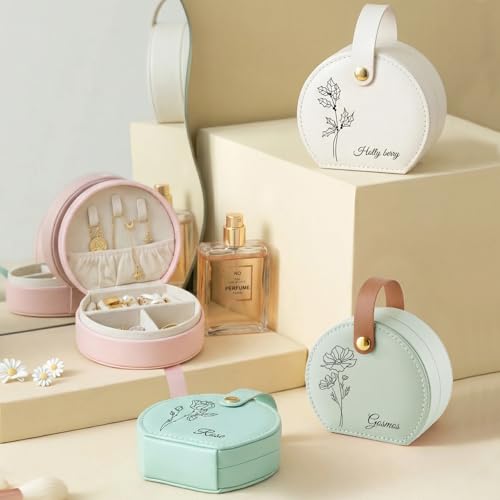 NYLGOXITK Personalized jewelry box with customized name and birth flower shape - Upgradable LED lights + mirror version - ...