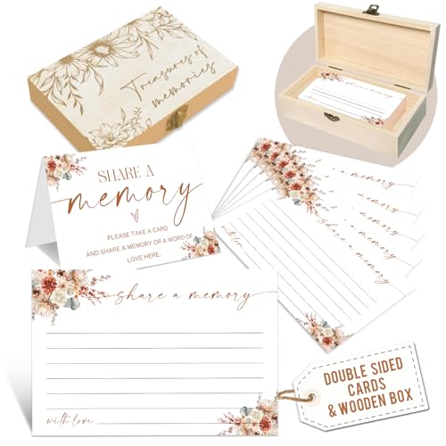 LeFohLon Celebration of Life Memory Box with Share a Memory Cards, Funeral Message Card with 50 Wildflower, Wooden Keepsak...