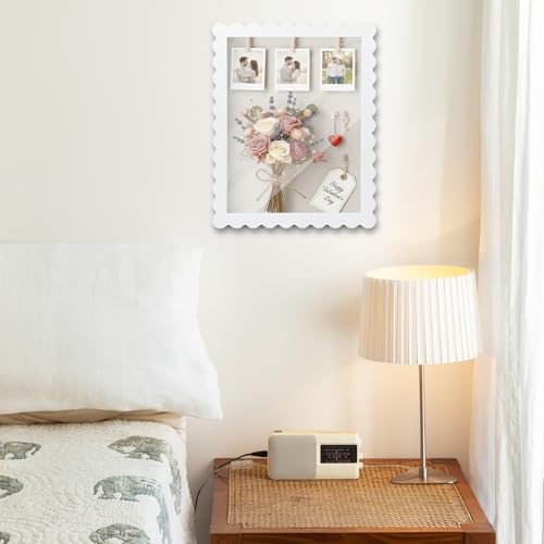 Ripeng Shadow Box Frame 11x14 Inch Scalloped Deep Shadow Boxes Display Cases Large Wood Memory Frame for Valentine's Day D...