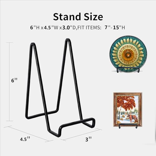 3 Pack 6 inch Metal Plate Stands for Display, Plate Holder Pictures Frame Easel Display Stand, Tabletop Picture Stand, Iro...