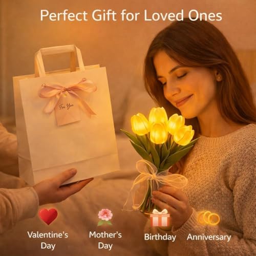 Radiant Romantic Tulip Light, 15PCS Twinkling Tree Tulips Lamp, LED Lighted Artificial Flowers that Never Fade, Tulip Ambi...