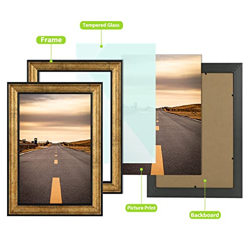 Golden State Art, 8x12 Inch Poster Frame Dark Gold Brown & Bronze, Horizontal And Vertical Wall Display, With Real Glass