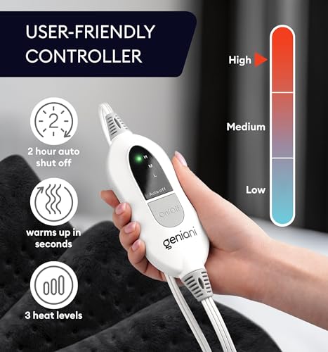 GENIANI Electric Heating Pad for Back Pain & Cramps Relief, Electric Throw, Auto Shut Off, Machine Washable, Moist Heat Pa...
